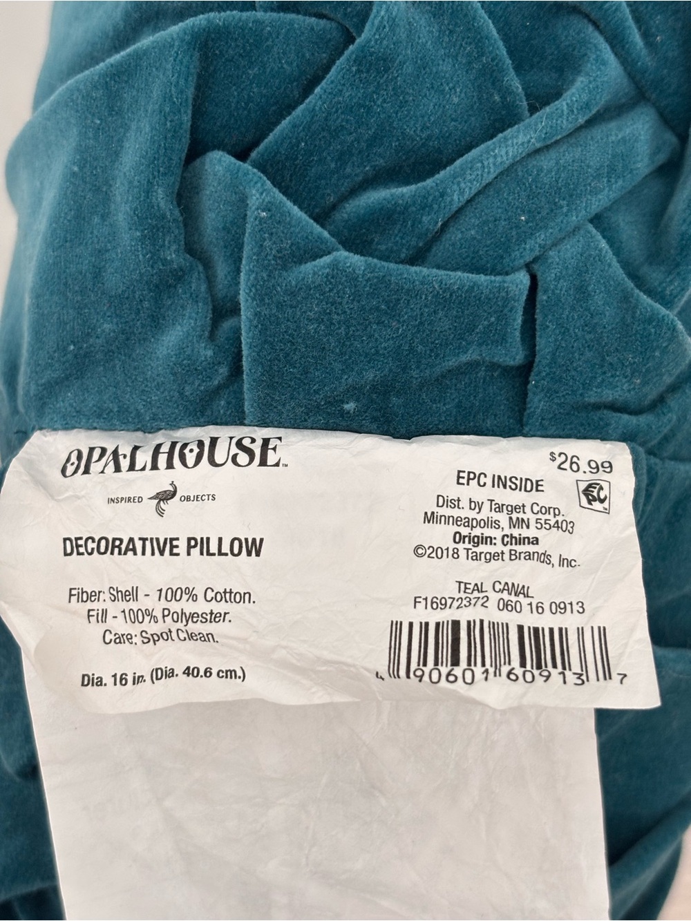 OPALHOUSE Teal Velvet Round Tufted Pillow  16” - Picture 6 of 6